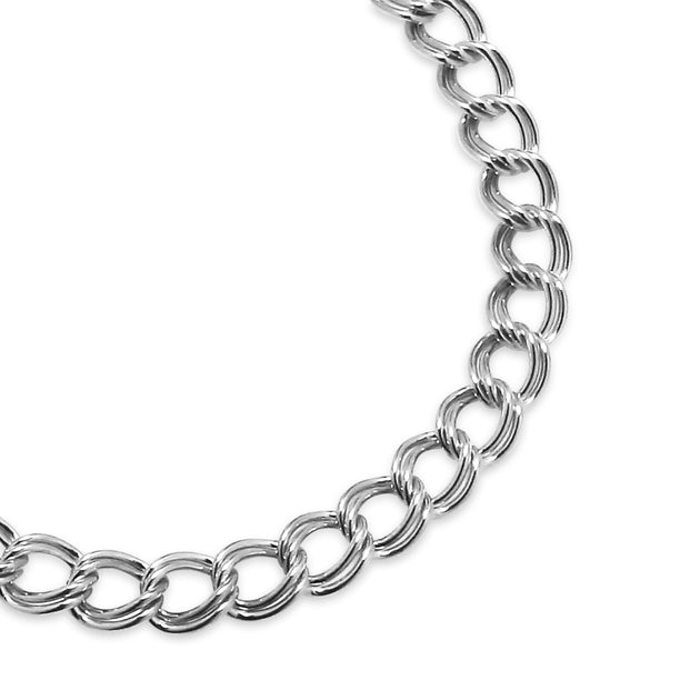 Sterling Silver 6mm Italian Double Link Chain Bracelet for Charms, 7 I