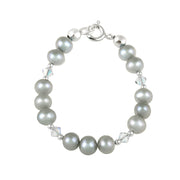 Sterling Silver Gray Freshwater Pearls & Clear Swarovski Elements Baby Bracelet