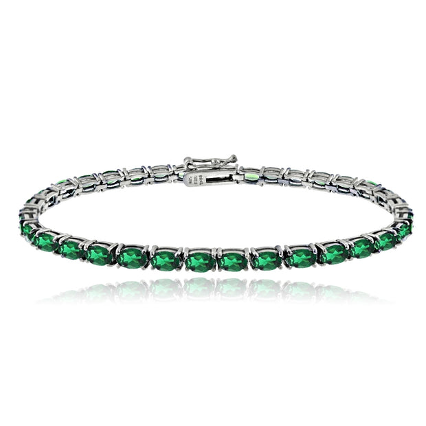 Sterling Silver 4.6ct Created Emerald 5x3mm Oval Tennis Bracelet