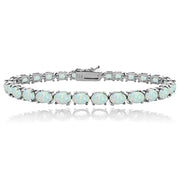 Sterling Silver 5.15ct Created White Opal 6x4mm Oval Tennis Bracelet