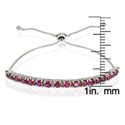 Sterling Silver 3mm Created Ruby Round-cut Adjustable Bracelet