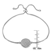 Sterling Silver Cubic Zirconia Circle Charm Adjustable Bracelet
