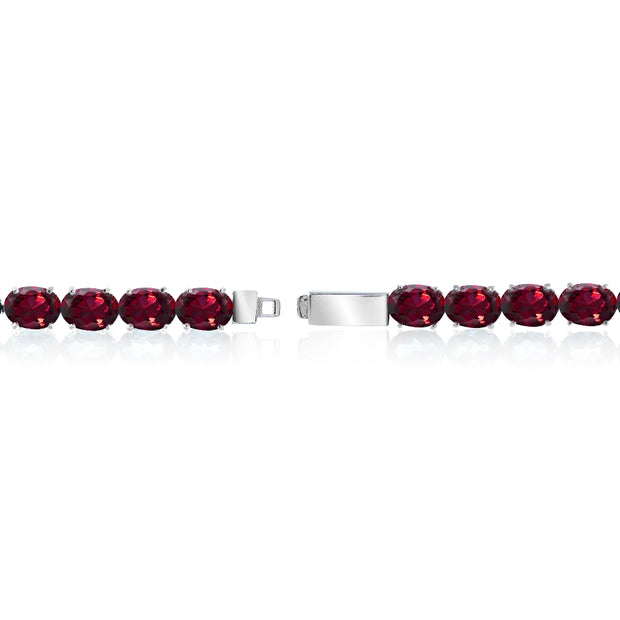 Sterling Silver 22ct Created Ruby 7x5mm Oval Tennis Bracelet
