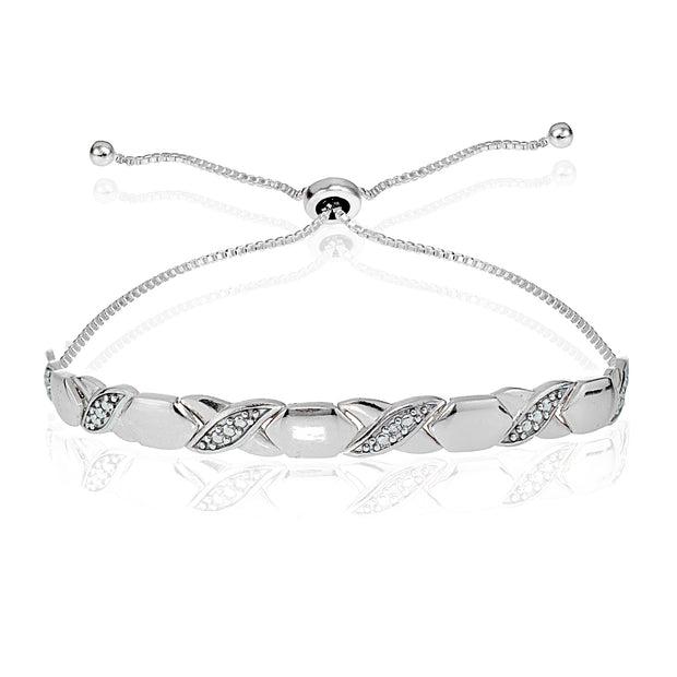 Sterling Silver Diamond Accented XO Adjustable Bolo Bracelet