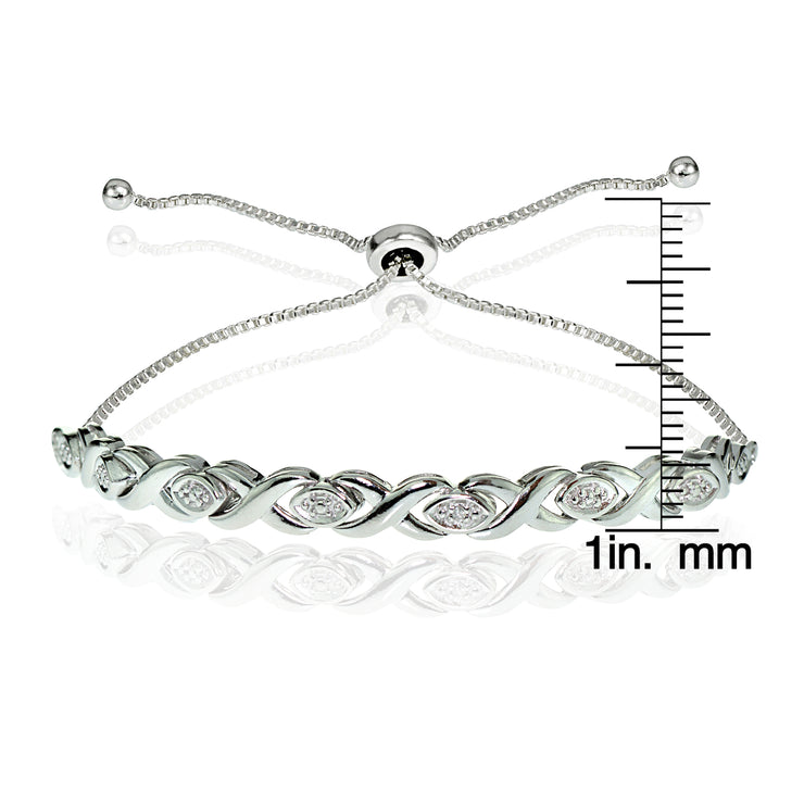 Sterling Silver Diamond Accented X Tennis Adjustable Bolo Bracelet