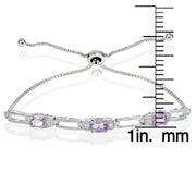 Sterling Silver Amethyst and Cubic Zirconia Link Adjustable Bracelet