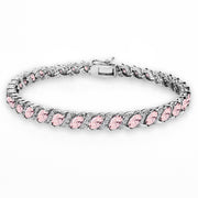 Sterling Silver Created Morganite Marquise-cut 6x3mm Tennis Bracelet with White Topaz Accents