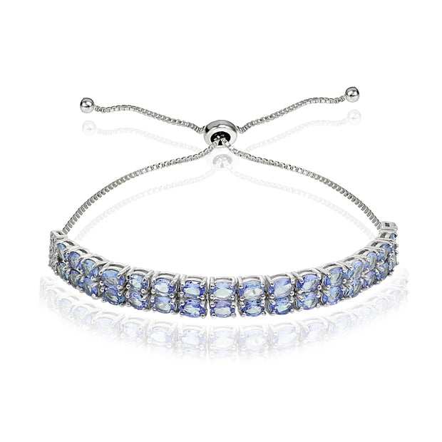 Sterling Silver Tanzanite Oval-Cut Two Row Adjustable Tennis Bracelet