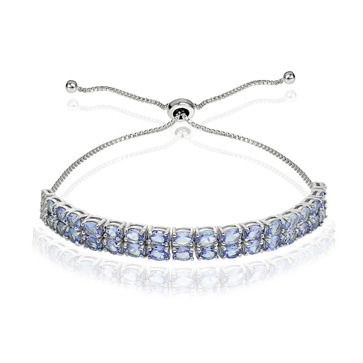Sterling Silver Tanzanite Oval-Cut Two Row Adjustable Tennis Bracelet