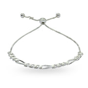 Sterling Silver Thin Figaro Link Chain Adjustable Pull-String Bracelet