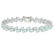 Sterling Silver Created White Opal 5x3mm Oval Wave Tennis Bracelet