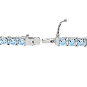 Sterling Silver Blue Topaz 4mm Princess-Cut Square Classic Tennis Bracelet
