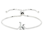 Sterling Silver K Letter Initial Alphabet Name Personalized 925 Silver Adjustable Bolo Bracelet