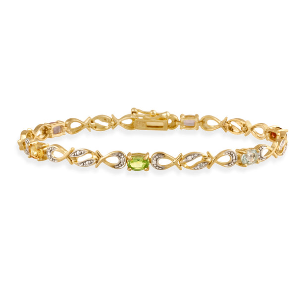 18K Gold over Sterling Silver Multi Gemstone & Diamond Accent Swirl Infinity Bracelet