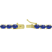 Yellow Gold Flashed Sterling Silver 6X4mm Created Blue Sapphire Oval-cut Tennis Bracelet