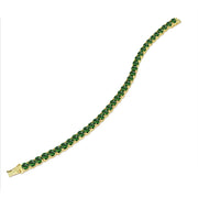 Yellow Gold Flashed Sterling Silver 5mm Created Emerald Round-cut Tennis Bracelet