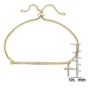 Gold Tone over Sterling Silver Cubic Zirconia Cross & Bar Adjustable Bracelet