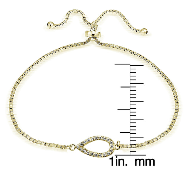 Gold Tone over Sterling Silver Cubic Zirconia Vertical Teardrop Adjustable Bracelet