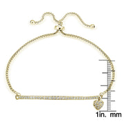 Gold Tone over Sterling Silver Cubic Zirconia Heart & Bar Adjustable Bracelet