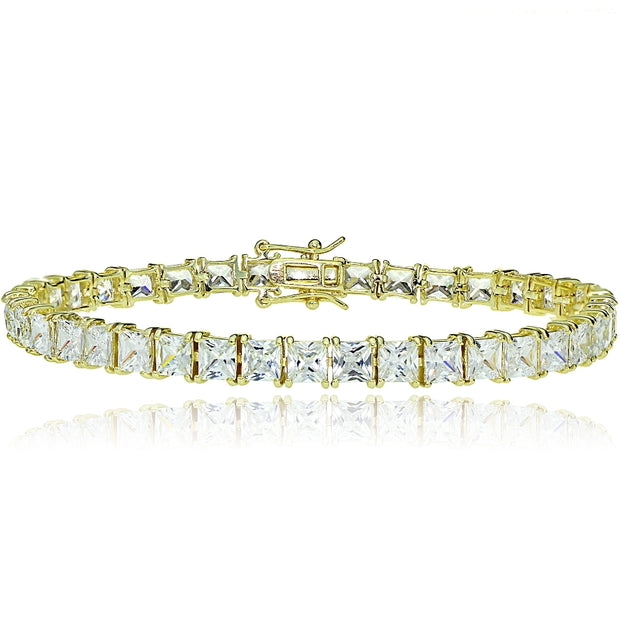 Gold Tone over Sterling Silver Princess-cut Cubic  Zirconia 5x5mm Tennis Bracelet