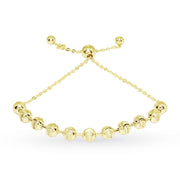 Yellow Gold Flashed Sterling Silver Textured Beads Bar Station Chain Adjustable Pull-String Bracelet