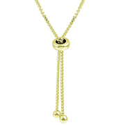Yellow Gold Flashed Sterling Silver Cubic Zirconia Teardrop Polished Adjustable Pull-String Box Chain Bolo Bracelet