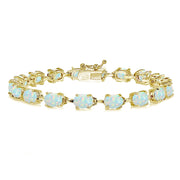 Yellow Gold Flashed Sterling Silver Created White Opal 7x5mm Oval Classic Link Tennis Bracelet