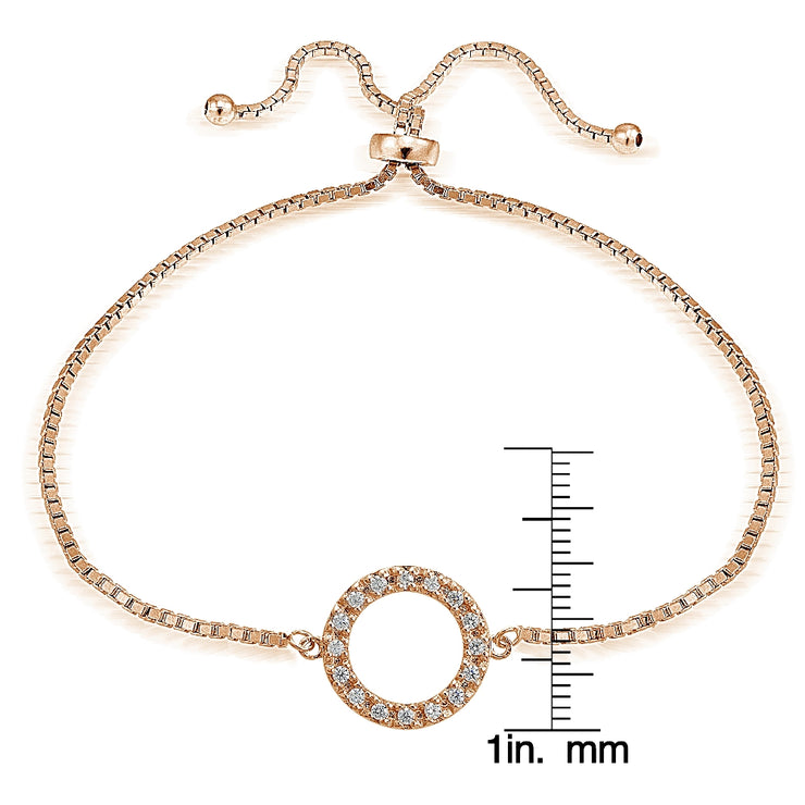 Rose Gold Tone over Sterling Silver Cubic Zirconia Circle  Adjustable Bracelet