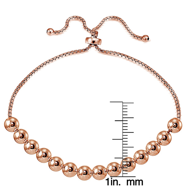 Rose Gold Flashed Sterling Silver 6mm Bead Adjustable Bracelet