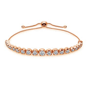 Rose Gold Flashed Sterling Silver Cubic Zirconia Round Graduated Adjustable Bolo Bracelet