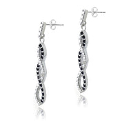 Sterling Silver 4/5ct Black Spinel & Diamond Accent Triple Infinity Dangle Earrings