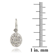 Sterling Silver Oval Filigree Diamond Accent Leverback Drop Earrings, JK-I3