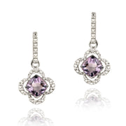 Sterling Silver Amethyst & Diamond Accent Flower Dangle Earrings