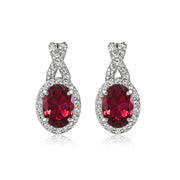 Sterling Silver Created Ruby & White Topaz Oval and X Drop Earrings