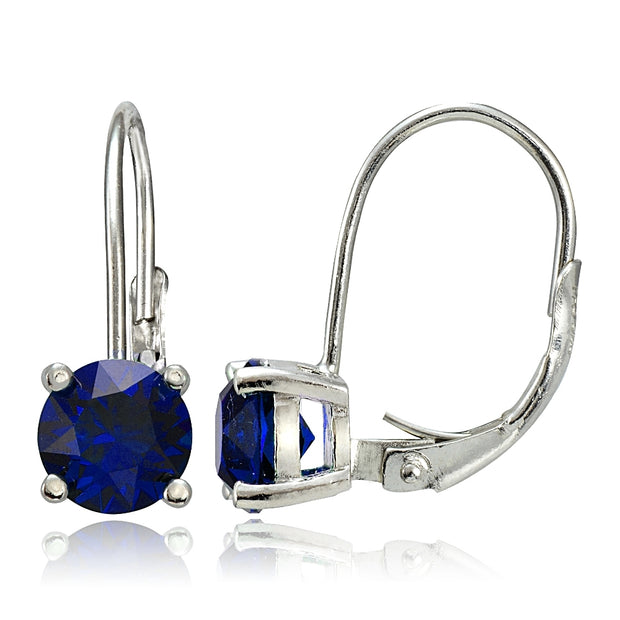 Sterling Silver 2ct Created Blue Sapphire Leverback Earrings