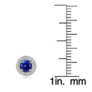 Sterling Silver 1.15ct Created Blue Sapphire & White Topaz 5mm Halo Stud Earrings