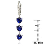 Sterling Silver Created Blue Sapphire and White Topaz Heart 3-Stone Dangle Earrings
