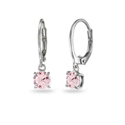 Sterling Silver Created Morganite 6mm Round Dangle Leverback Earrings