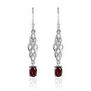 Sterling Silver Created Ruby Oval Celtic Knot Drop Dangle Earrings