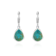 Sterling Silver Created Turquoise High Polished Pear Shape Dangle Earrings