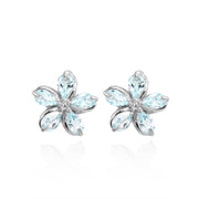Sterling Silver Blue Topaz Polished Flower Stud Earrings