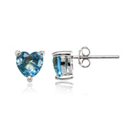 Sterling Silver Created Blue Topaz 6mm Heart Stud Earrings