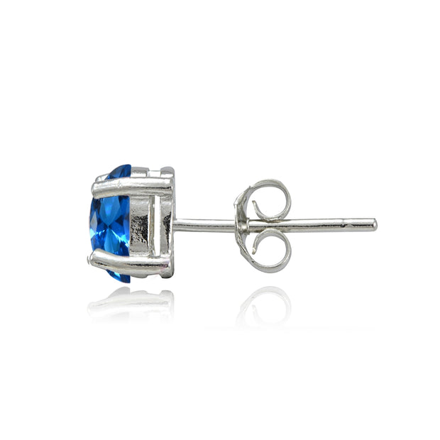 Sterling Silver Created London Blue Topaz 7x5mm Oval Stud Earrings