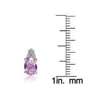 Sterling Silver Created Amethyst and CZ Accent Oval Stud Earrings