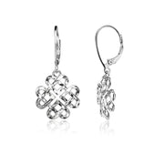 Sterling Silver Diamond-cut Celtic Heart Love Knot Leverback Earrings