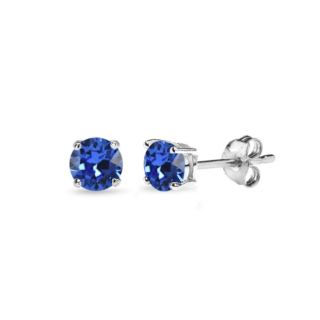 Sterling Silver 4mm Royal Blue Stud Earrings Made with Swarovski