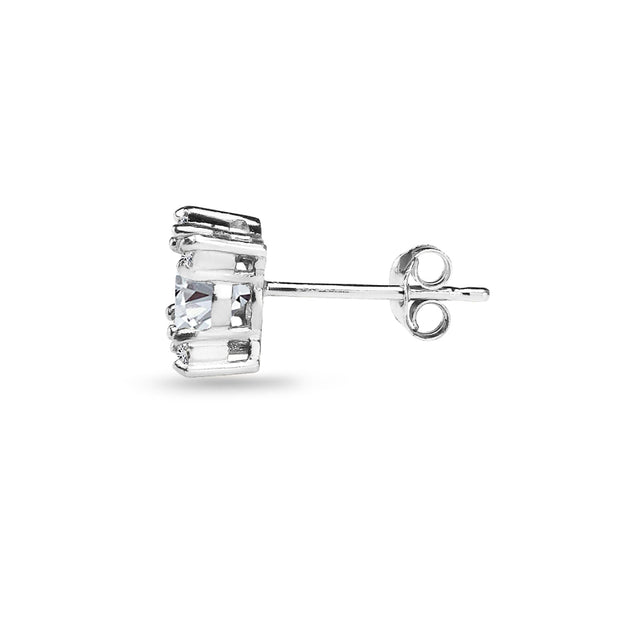 Sterling Silver Created White Sapphire Studded Solitaire Stud Earrings
