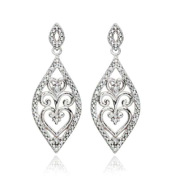 Sterling Silver Polished Filigree Diamond Accent Statement Chandelier Drop Dangle Earrings, JK-I3