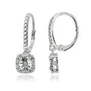 Sterling Silver Polished Square Cushion Diamond Accent Leverback Earrings, JK-I3