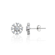 Sterling Silver Polished Cubic Zirconia Round-Cut Snowflake 9mm Stud Earrings